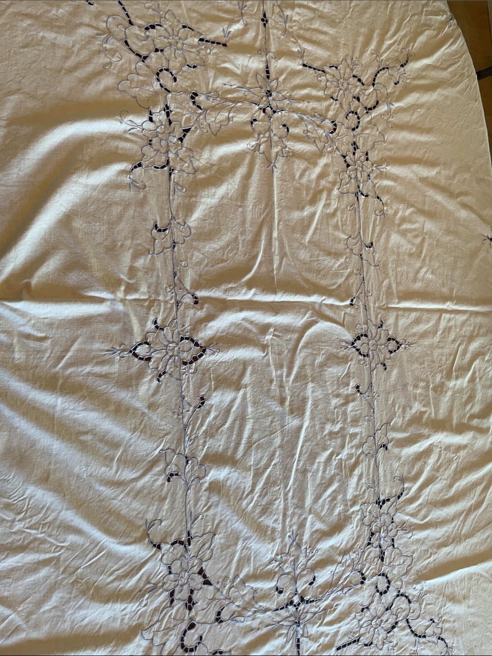 Antique Richelieu Cutout Embroidered Floral Tablecloth Cotton 80“x 60” + 5 napki